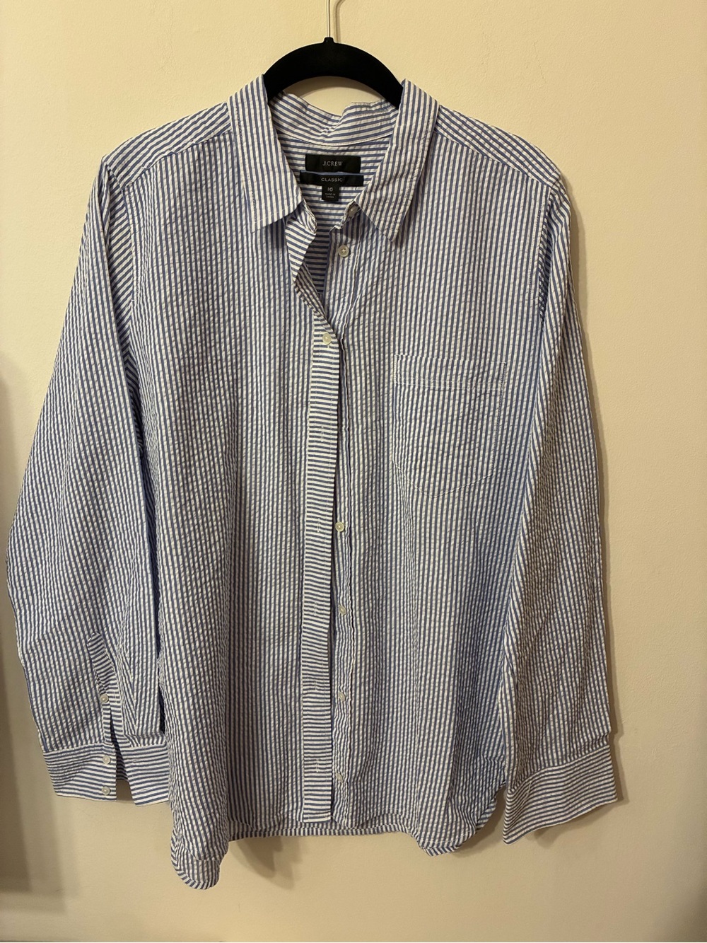 J. Crew size 16 seersucker classic button up shirt
